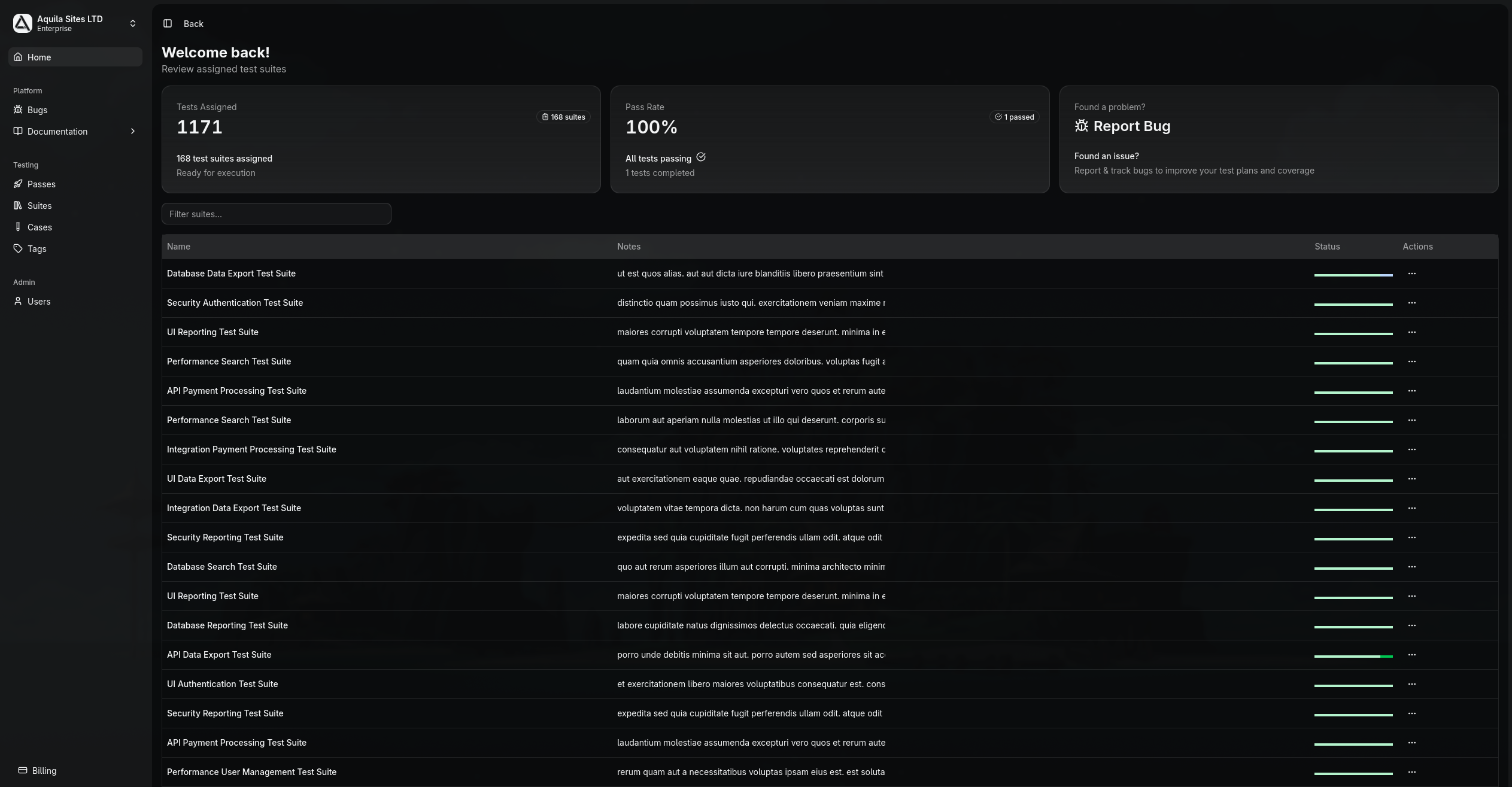 Dashboard mockup showing application interface
