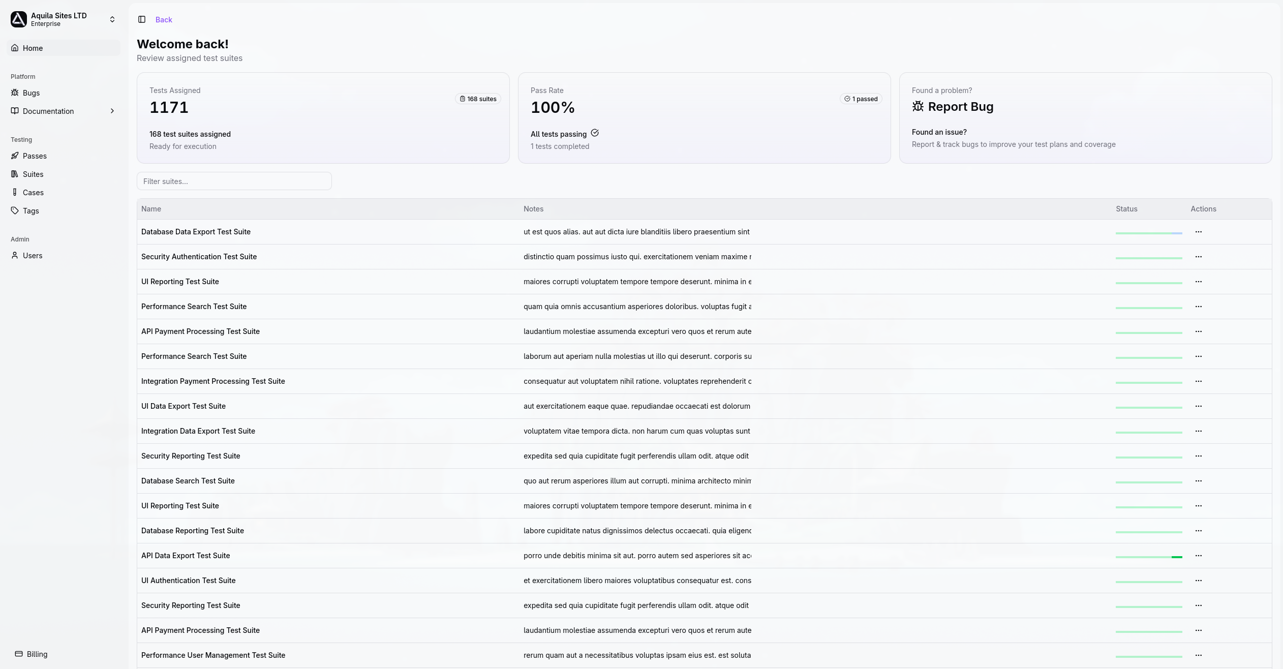 Dashboard mockup showing application interface